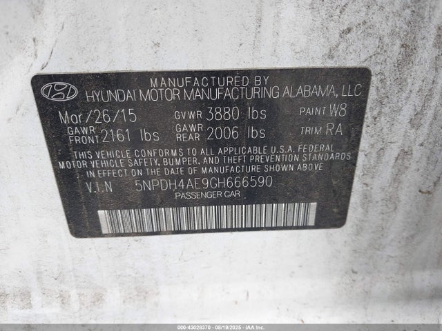 5NPDH4AE9GH666590 Hyundai dohc mpi nu