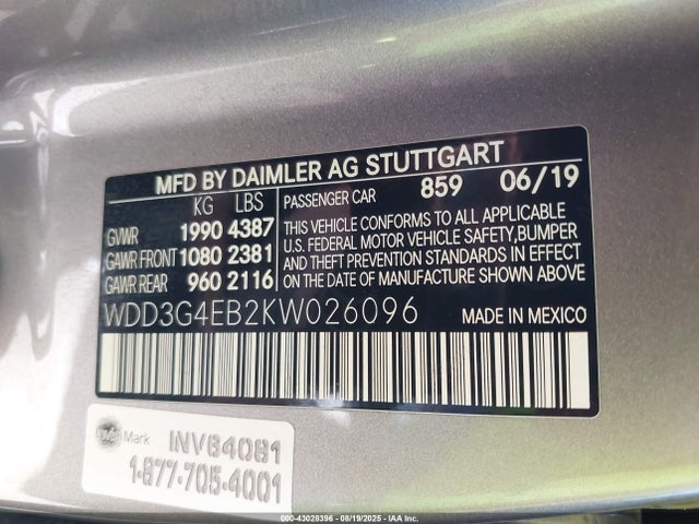 Mercedes-Benz m260 2019 WDD3G4EB2KW026096 Image 9