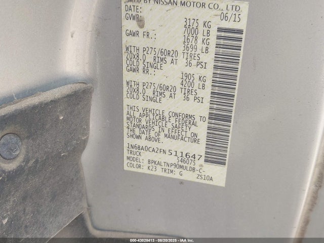 1N6BA0CA2FN511647 Nissan Titan
