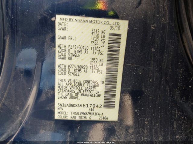 2010 NISSAN ARMADA 5N1BA0NDXAN617942 Photo 8