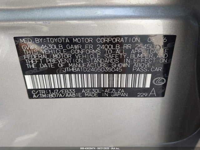 Lexus 8ar-fts 2016 JTHBA1D24G5035045 Image 9