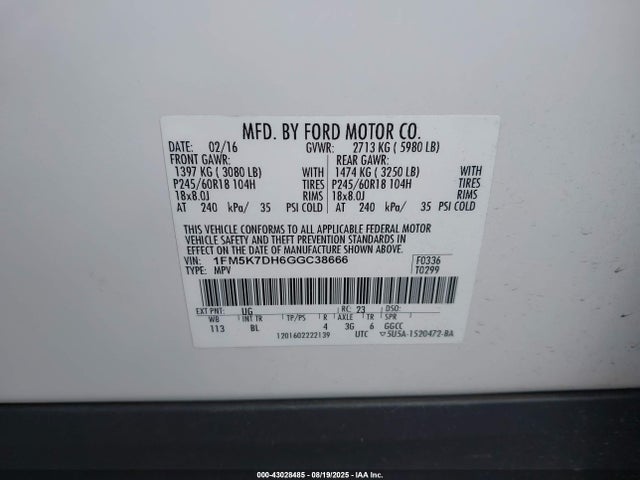 Ford 2016 2016 1FM5K7DH6GGC38666 Image 9