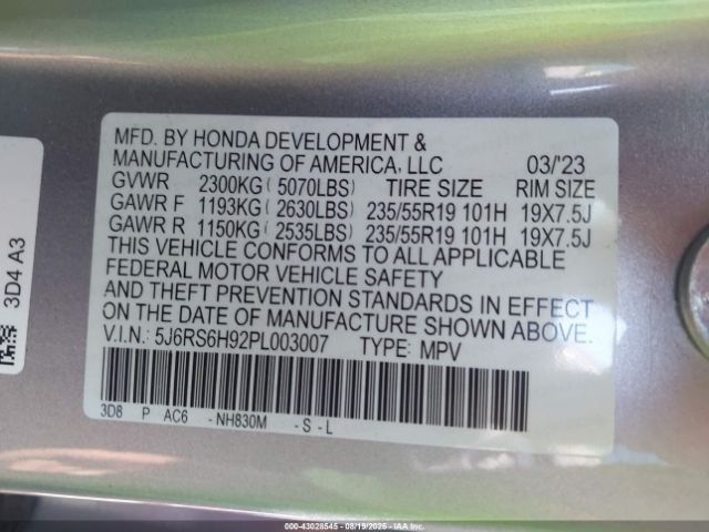 2023 HONDA CR-V HYBRID 5J6RS6H92PL003007 Photo 8
