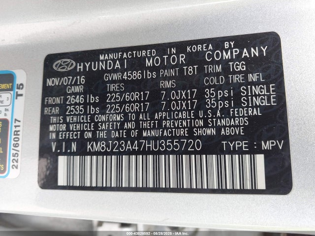 KM8J23A47HU355720 Hyundai gdi nu