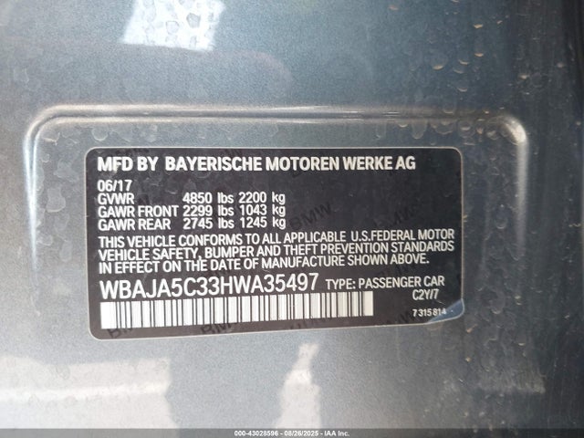 WBAJA5C33HWA35497 BMW 530I