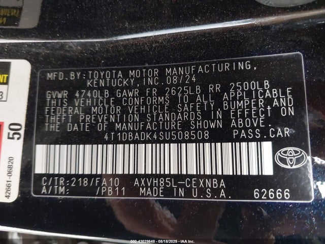 Toyota a25a-fxs 2025 4T1DBADK4SU508508 Image 9