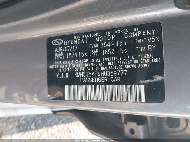 KMHCT5AE9HU359777 Hyundai Accent