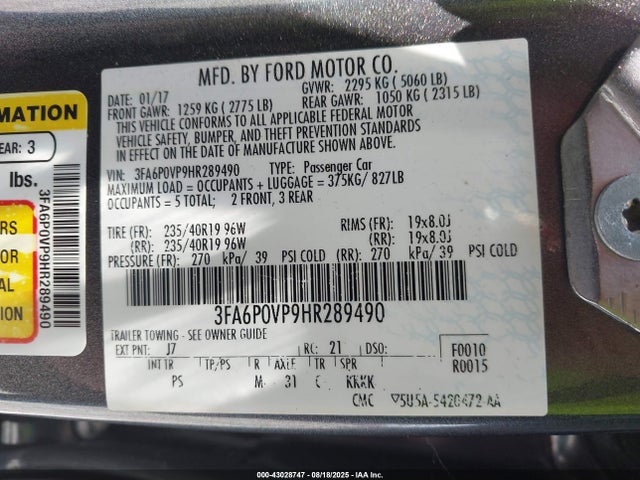 Ford Fusion 2017 3FA6P0VP9HR289490 Image 9