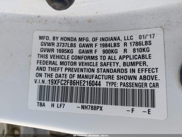 19XFC2F86HE216044 Honda k20c2