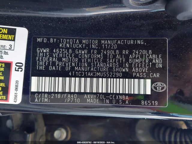 Toyota a25a-fxs 2021 4T1C31AK3MU552290 Image 9