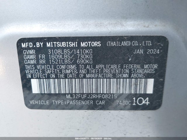 2024 MITSUBISHI MIRAGE G4 ML32FUFJ2RHF08215 Photo 8