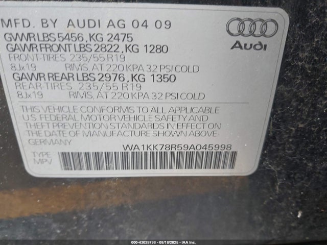 2009 AUDI Q5 WA1KK78R59A045998 Photo 8