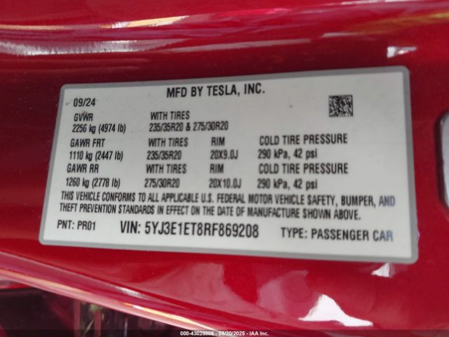 2024 TESLA MODEL 3 5YJ3E1ET8RF869208 Photo 8