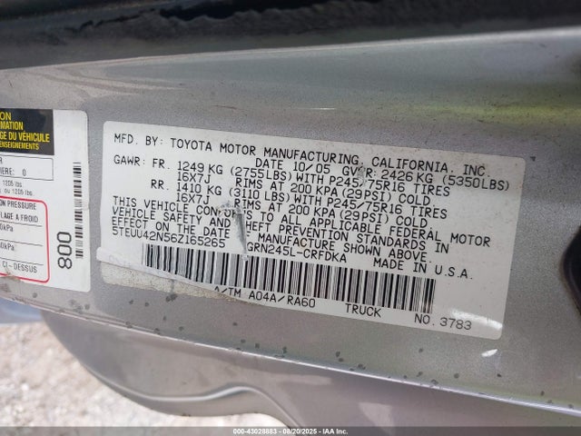 Продажа на аукционе авто 2006 Toyota Tacoma Base V6, vin: 5TEUU42N56Z165265, номер лота: 43028883