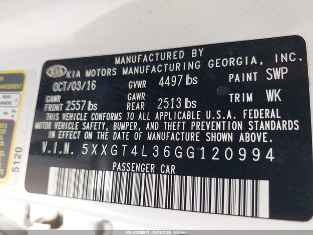 5XXGT4L36GG120994 KIA t-gdi theta ii