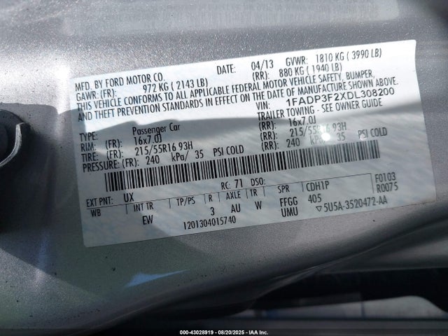 2013 FORD FOCUS 1FADP3F2XDL308200 Photo 8