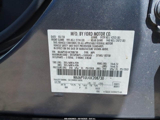 MAJ6P1UL4JC208730 Ford 2018