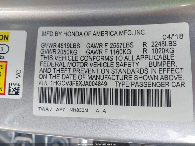 1HGCV3F9XJA004849 Honda lfb1/lfb2