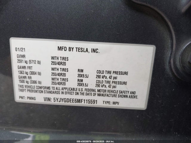 2021 TESLA MODEL Y 5YJYGDEE6MF115591 Photo 8