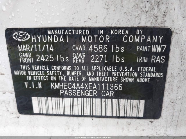 Hyundai Sonata 2014 KMHEC4A4XEA111366 Image 9