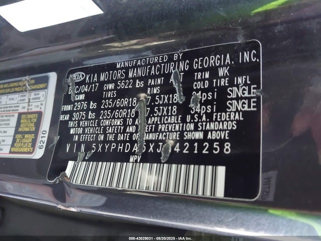 KIA gdi lambda-ii 2018 5XYPHDA5XJG421258 Image 9