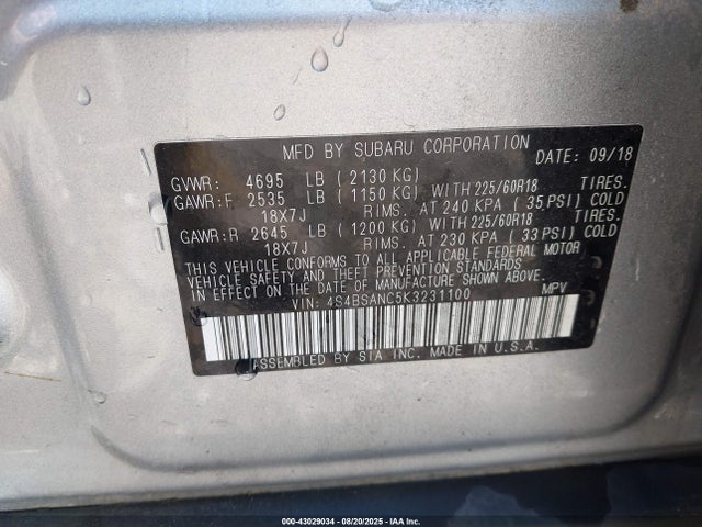 Subaru na u5 2019 4S4BSANC5K3231100 Image 9