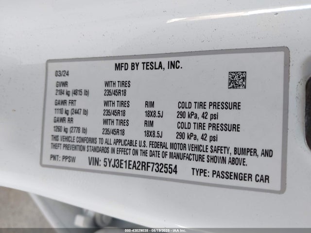 2024 TESLA MODEL 3 5YJ3E1EA2RF732554 Photo 8