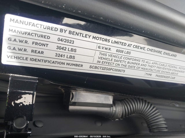 2023 Bentley Continental Gt Mulliner W12/speed მანქანა იყიდება აუქციონზე, vin: SCBCT2ZG0PC009079, აუქციონის ნომერი: 43029041