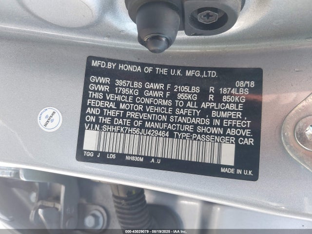 SHHFK7H56JU429464 Honda l15ba