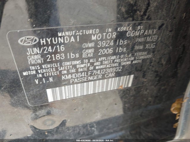 KMHD84LF7HU238932 Hyundai Elantra