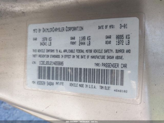 2001 CHRYSLER SEBRING 1C3EL65U21N655605 Photo 8