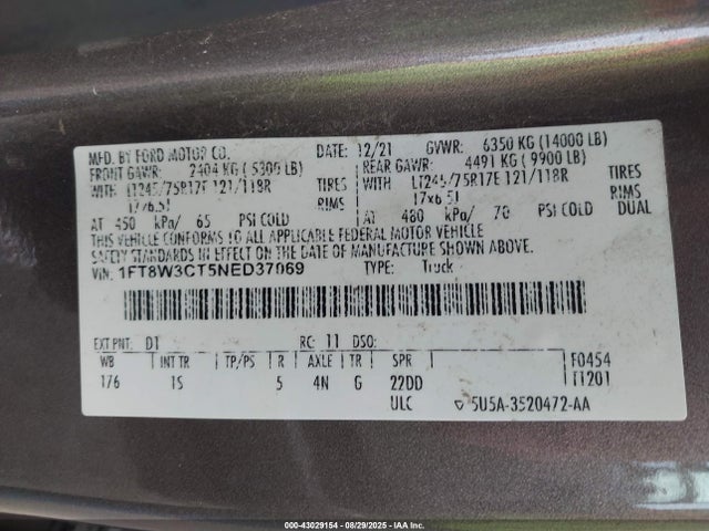 Ford 2022 2022 1FT8W3CT5NED37069 Image 8