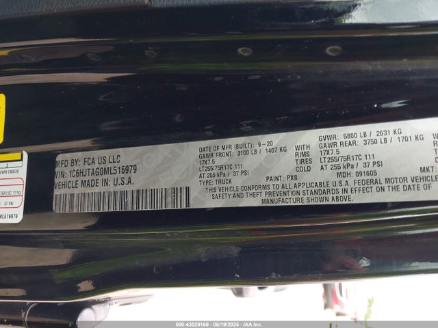 Jeep Gladiator 2021 1C6HJTAG0ML516979 Image 9