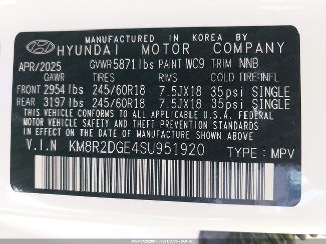 Hyundai gdi lambda ii 2025 KM8R2DGE4SU951920 Image 9