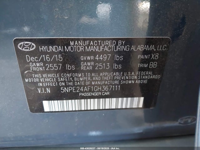 5NPE24AF1GH367111 Hyundai dohc gdi theta-ii