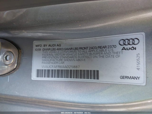 2010 AUDI A5 WAUCFAFR6AA025887 Photo 8