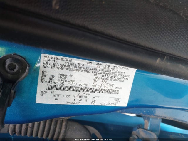 Ford 2016 2016 1FADP3K22GL395052 Image 9