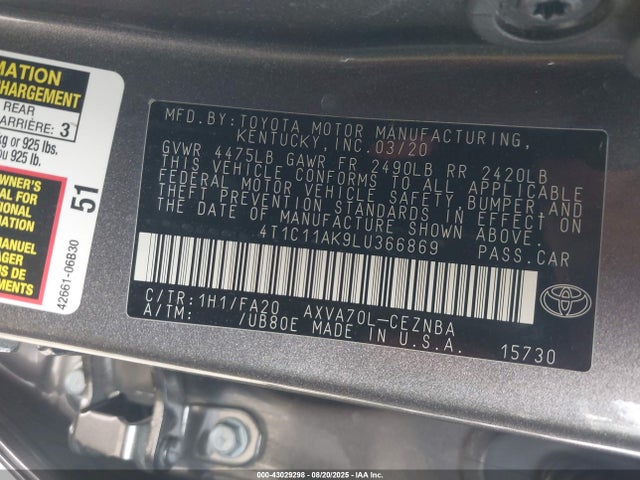 4T1C11AK9LU366869 Toyota a25a-fks