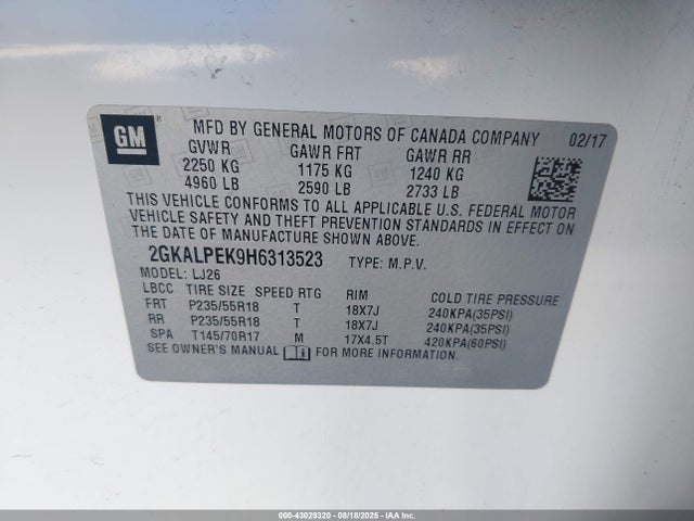 2GKALPEK9H6313523 GMC lea - sidi: spark ignited direct injection, e85 max, alum