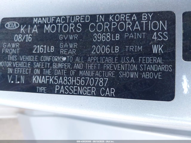 KNAFK5A83H5670787 KIA gdi nu
