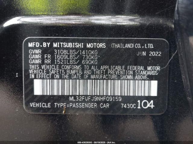 2022 MITSUBISHI MIRAGE G4 ML32FUFJ9NHF09159 Photo 8