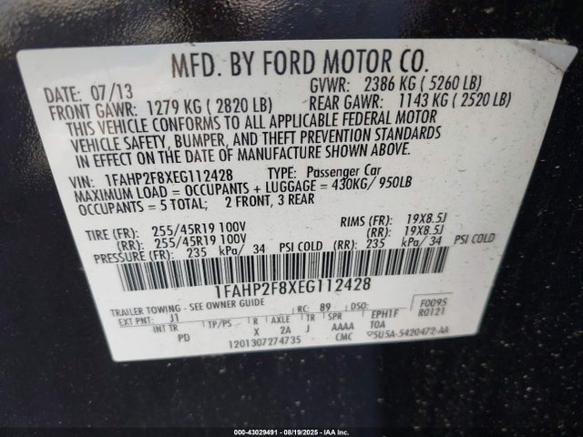 1FAHP2F8XEG112428 Ford 2014