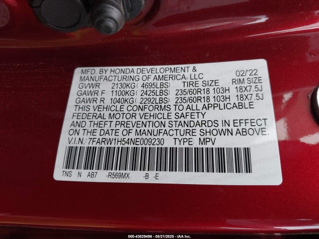 7FARW1H54NE009230 Honda l15be