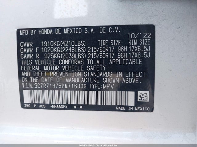 3CZRZ1H75PM716009 Honda k20z5