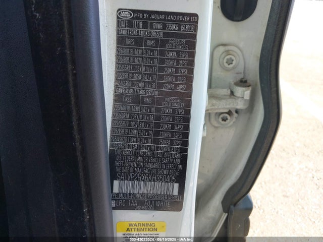 Land Rover aj20p 2019 SALVP2RX6KH350405 Image 9