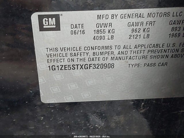 1G1ZE5STXGF320908 Chevrolet lfv - di: direct injection, vvt, gen1 gmna