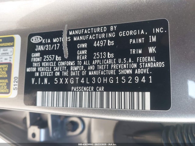 5XXGT4L30HG152941 KIA g 2.4 dohc gdi