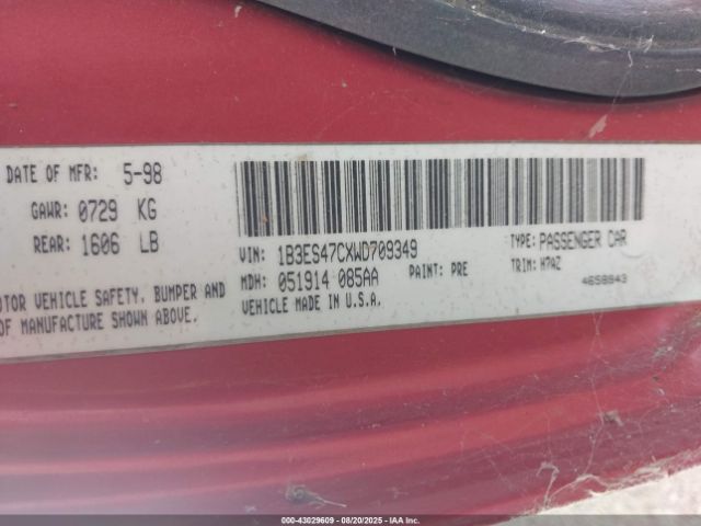 1998 DODGE NEON 1B3ES47CXWD709349 Photo 8