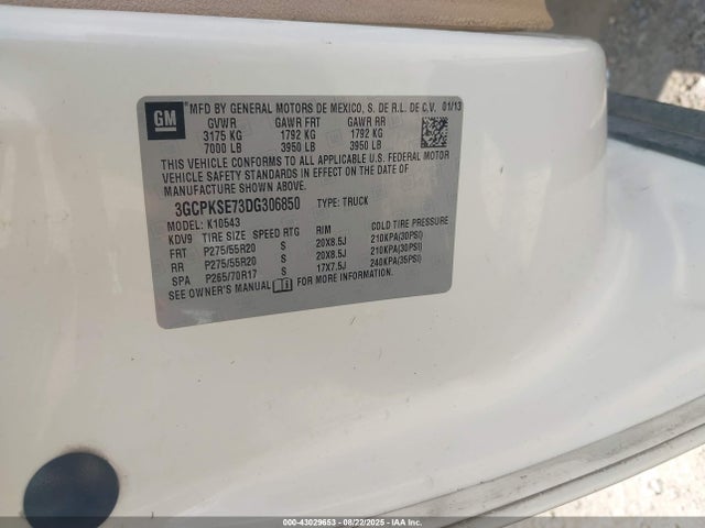 Продажа на аукционе авто 2013 Chevrolet Silverado 1500 Lt, vin: 3GCPKSE73DG306850, номер лота: 43029653