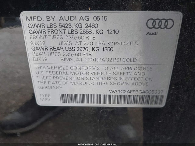 2016 AUDI Q5 WA1C2AFP3GA005337 Photo 8
